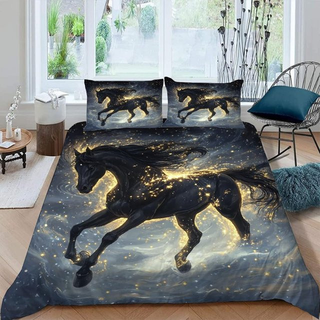 Pferde Bettwäsche Set für Kinder mit Motiv aus Mikrofaser, 2-teilig, Blau, B/H: 135 x 200 cm - Bild 1
