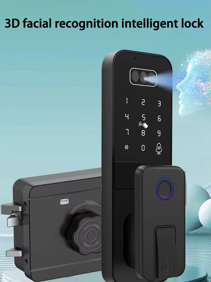 Intelligentes elektronisches Außentürschloss mit 3D-Gesichtserkennung, Fingerabdruck und Tuya WiFi App in Schwarz - Bild 5