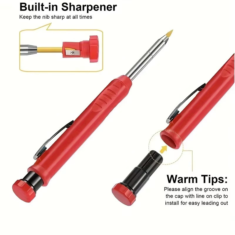 MROOFUL 6-teiliges Set Automatischer Bleistift für die Holzbearbeitung mit integriertem Spitzer und 2,8 mm Mine - Bild 4