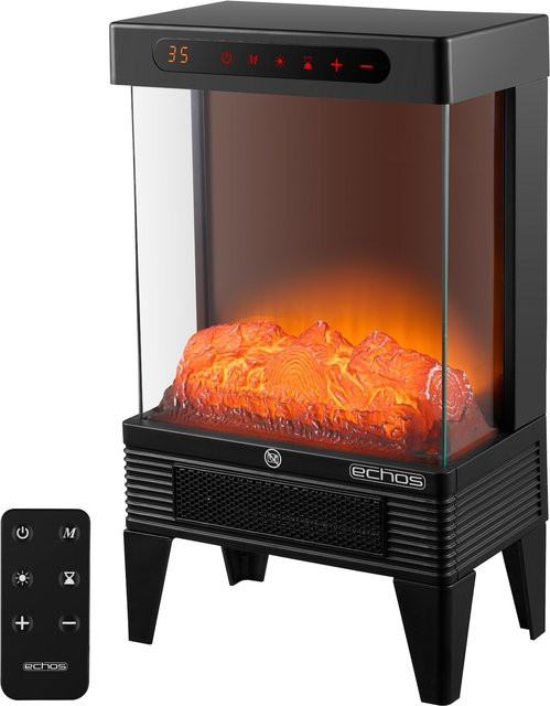 Echos Elektrokamin mit Heizlüfter und Flammeneffekt in Schwarz mit Glaselementen 1500W - Bild 1