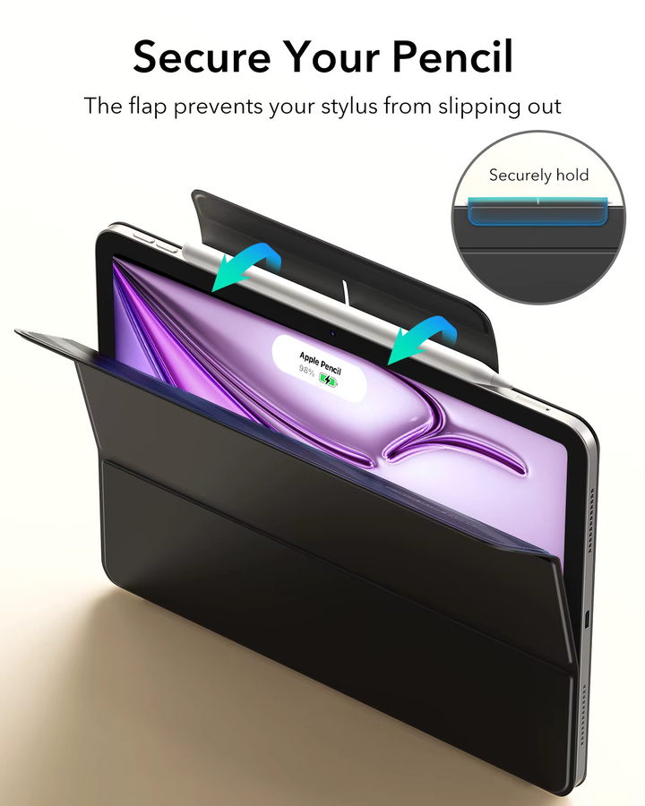 ESR iPad Air 11 Zoll Hülle für M4/M3/M2 Modelle mit magnetischer Abdeckung und Auto-Wake-Funktion in Schwarz oder Lila - Bild 4