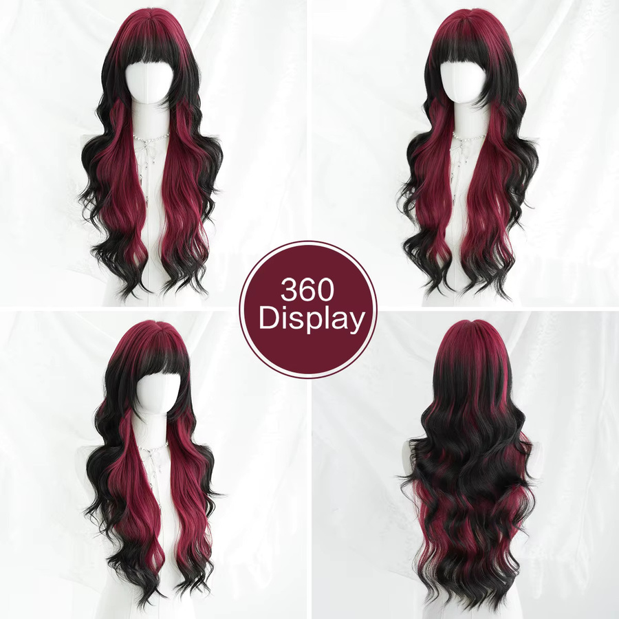7JHH WIGS Perücke, Wasserwellen, Schwarz-Ombre-Rot, Damen - Bild 3