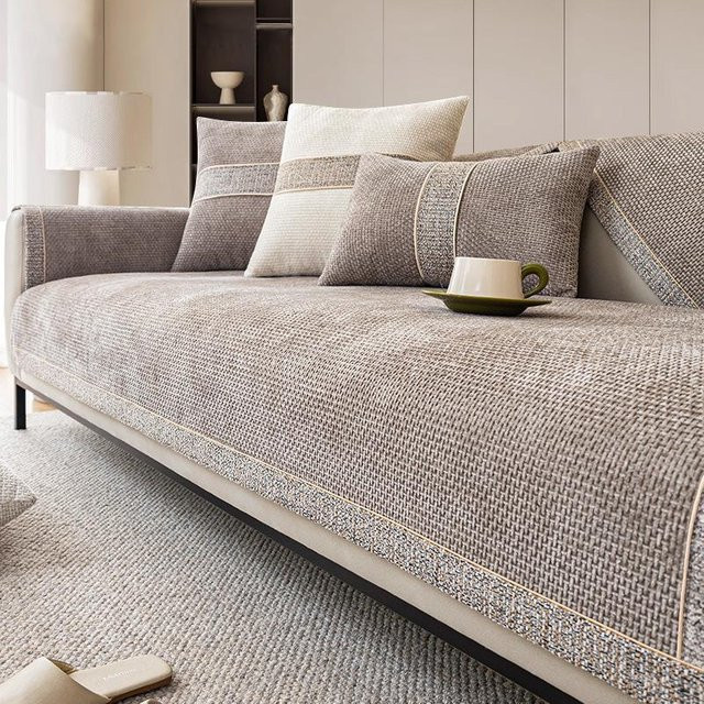 Rutschfester Chenille-Sofabezug von Your Warm Home in Grau, einfarbig und universell einsetzbar, Breite: 110 cm, Tiefe: 110 cm - Bild 1
