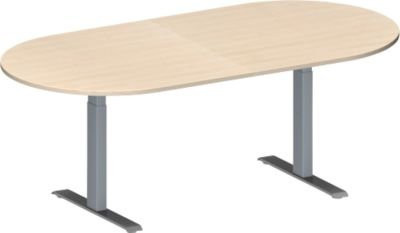 Schäfer Shop Genius Konferenztisch MODENA FLEX, Oval, T-Fuß Rechteckrohr, Ahorn/weißaluminium, B: 200 cm, T: 100 cm, H: 65-85 cm - Bild 1