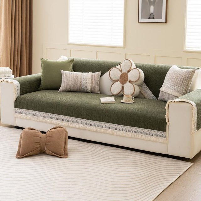 Luxuriöses Sofakissen aus Leder im französischen Creme-Stil, rutschfester Sofabezug, B/B: 70 x 70 cm - Bild 1