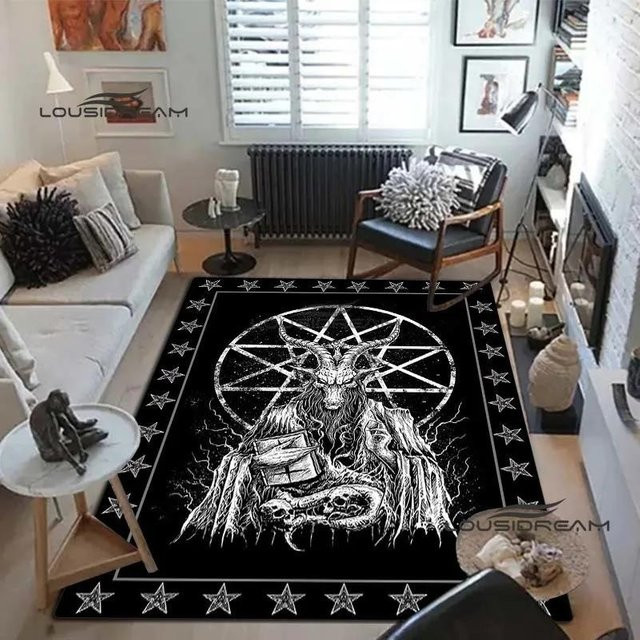 LOUSIDREAM Teppich mit Baphomet Motiv, Schwarz, rutschfest und waschbar, B/T: 40 x 120 cm - Bild 1