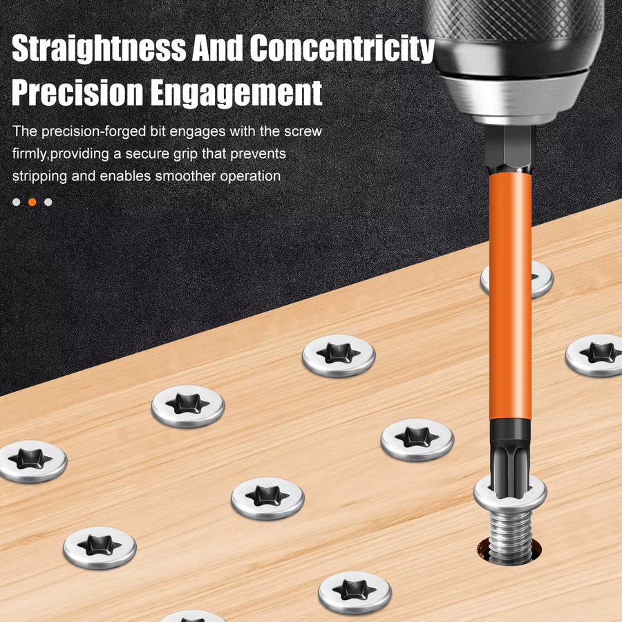 XMSJ Torx-Schraubendreher-Bit-Set aus S2-Legierungsstahl mit starkem Magnetismus und 1/4 Zoll Sechskantschaft, einzelne Bits T5-T40 in den Längen 75 mm, 100 mm und 150 mm - Bild 2