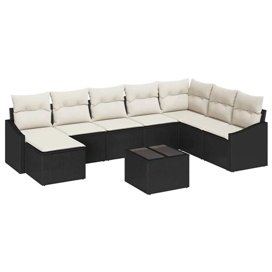 vidaXL Garten-Sofa-Set 9-teilig in Schwarz und Beige aus Poly-Rattan mit Metallgestell und Polsterkissen für Terrasse und Garten - Bild 2