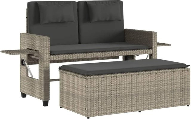 vidaXL Gartenbank aus Poly Rattan und Metall mit Armlehnen und Kissen in Grau - Bild 1