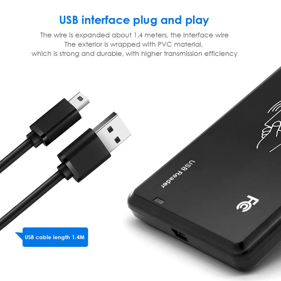 Asia-Teco RFID IC-Kartenleser mit Micro-USB-Anschluss als Smartcard-Encoder und Näherungssensor für Zugangskontrollsysteme, Schwarz - Bild 5