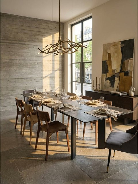 Ausziehbarer Esstisch von KADIMA DESIGN aus Keramik, Glas und Metall in Schwarz mit Marmoroptik, B/T/H: 180 x 95 x 77 cm - Bild 1