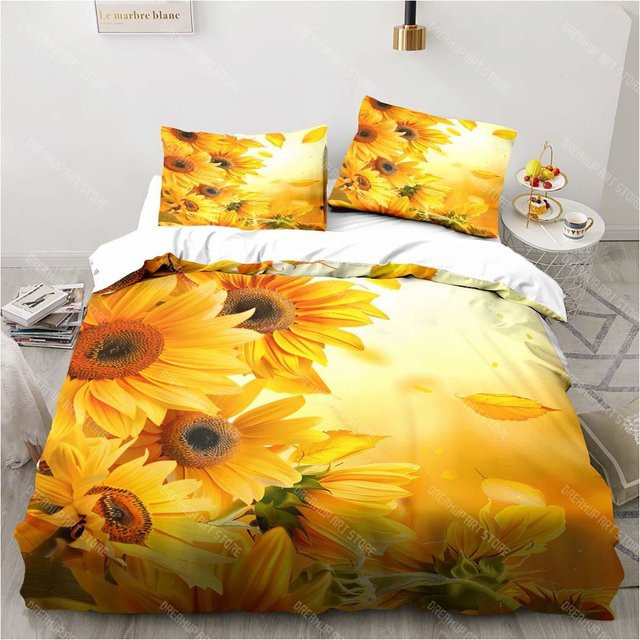 Lodestar 3D Sonnenblumen Bettwäsche-Set mit Blumenmuster, dreiteilig, Gelb/Mehrfarbig, B/H: 135 x 200 cm - Bild 1
