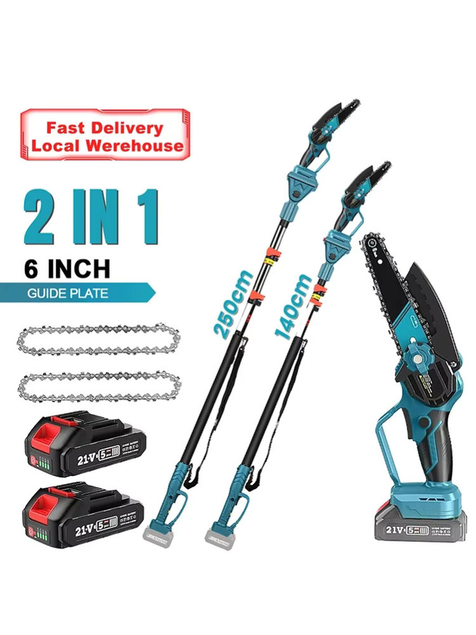 2-in-1 Teleskop-Astsäge und elektrische Gartenschere mit 6 Zoll Kettensäge und 25mm bürstenlosem Schneidwerkzeug, blau, kompatibel mit Makita 21V Akku - Bild 5