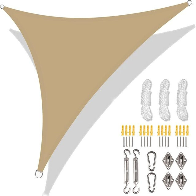 Binchi Garden Dreieck-Sonnensegel aus Polyester in Beige, wasserdicht mit 98 % UV-Schutz, B/T/H: 200 x 200 x 200 cm - Bild 1