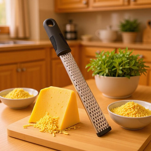 Manuelle Edelstahl-Reibe in Silber für Käse, Gemüse, Obst und Schokolade - Bild 1