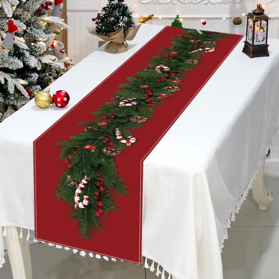 VIKAMA Tischläufer Weihnachtsdekoration in Rot für dein Zuhause - Bild 3