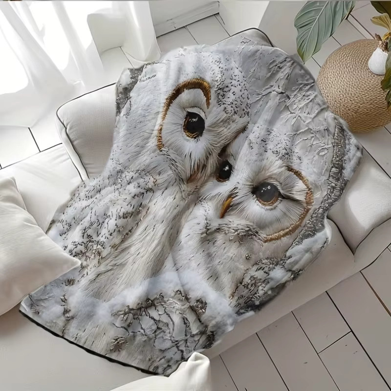 VIKAMA Plüschdecke mit weißem Eulen-Aufdruck aus Polyester, weich und maschinenwaschbar - Bild 2