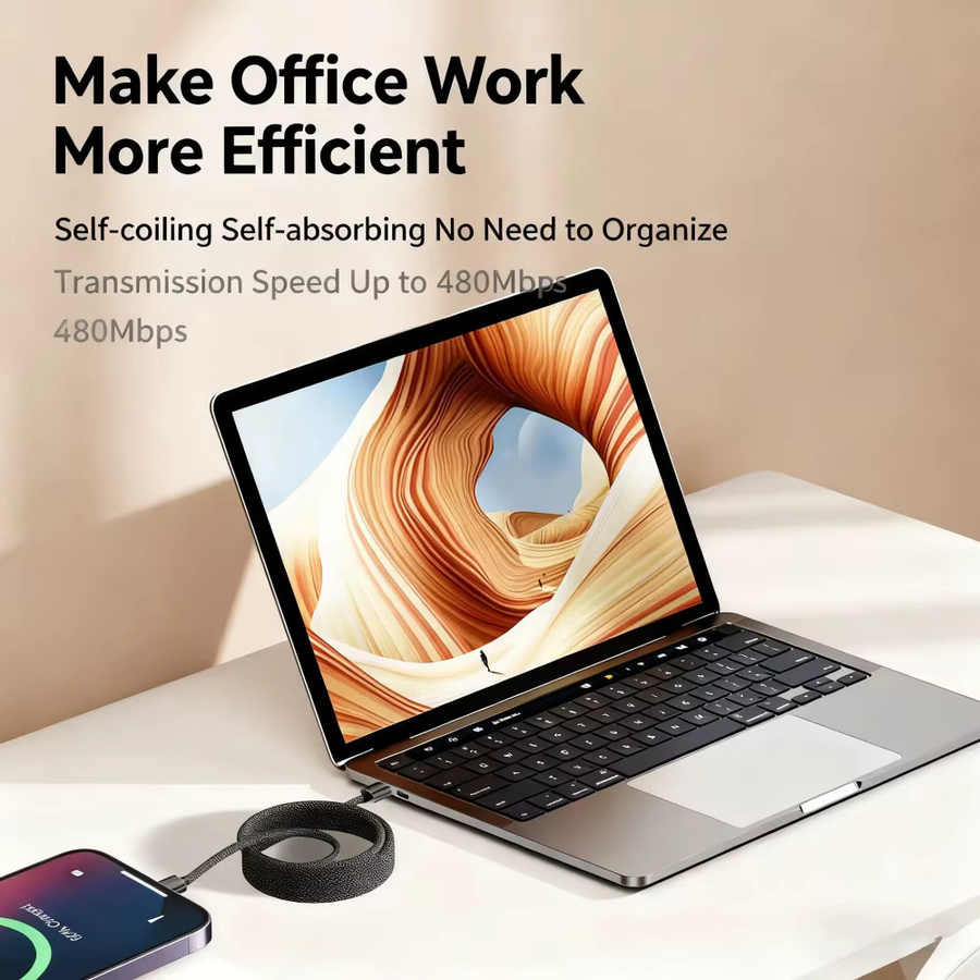Magnetisches 65 W USB-C Schnellladekabel USB-A auf Typ-C in Schwarz für Mobiltelefone wie iPhone, Xiaomi, Samsung und Huawei - Bild 2