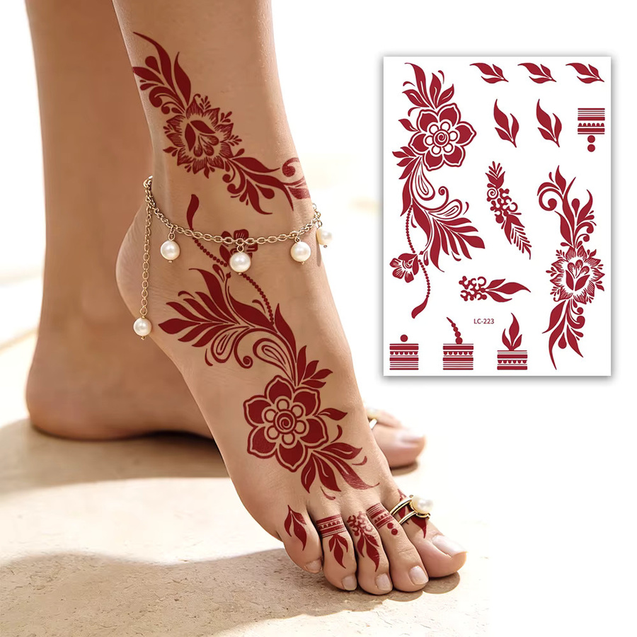 ROCOOART Temporäre Tattoos, 3 Bögen, Blumen-Spitzen-Mehndi-Designs, Damen - Bild 3