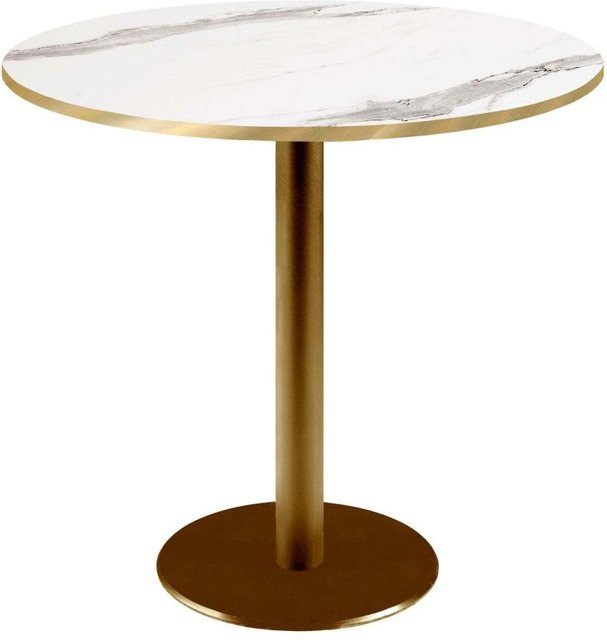 RestooTab Tisch Rome rund mit Gestell in Goldmetallic und Platte in Weiß, Grau und Messing, H: 75 cm, Ø: 70 cm - Bild 1