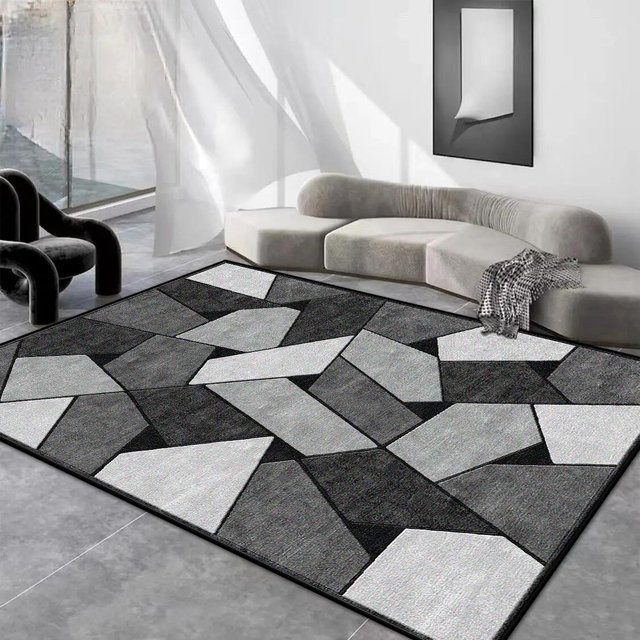 JGJG Wohnzimmerteppich im nordischen Stil mit geometrischem Muster, grau, rutschfest und waschbar, B/T: 120 x 80 cm - Bild 1
