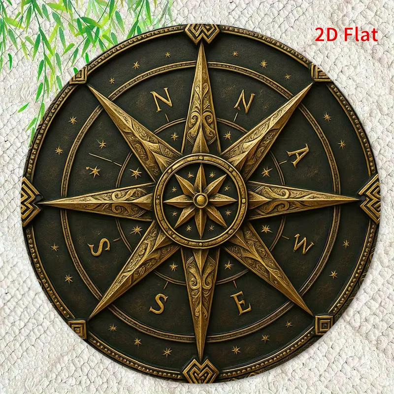 Potdemiel Vintage Kompass Wandkunst aus Metall in Gold mit Stern-Design und römischen Ziffern, Durchmesser: 19,81 cm - Bild 4