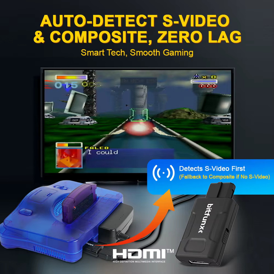 Bitfunx HDTV-Adapter für N64, SNES, SFC und NGC Konsolen in Schwarz mit 720P und 1080P Unterstützung sowie umschaltbarem 4:3 und 16:9 Aspektverhältnis - Bild 4