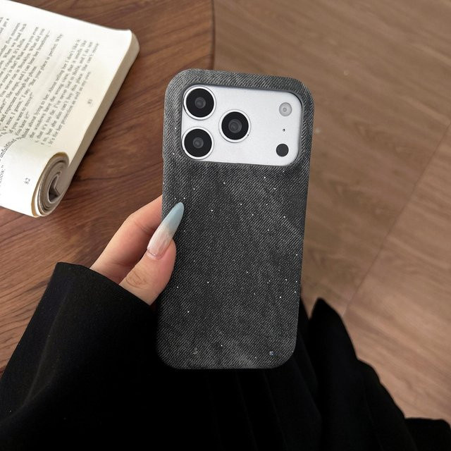 Bling Glitzer Denim Jeans Handyhülle für iPhone 17 Air 16 15 14 13 12 Pro Max, Stoßfeste Rahmenlose Hülle in Blau - Bild 1