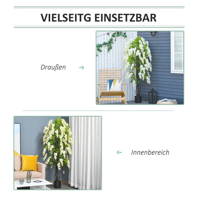 Outsunny Kunstpflanze in Weiß und Grün aus Kunststoff, B/T/H: 24 x 24 x 165 cm - Bild 4