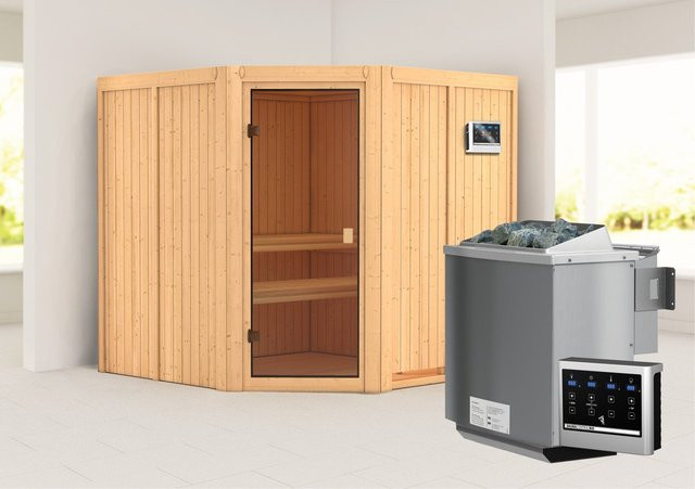 Karibu Sauna Kotka BioKombiofen mit externem Steuergerät und bronzierter Glastür, Farbe Braun, B/T/H: 196 x 196 x 198 cm - Bild 1