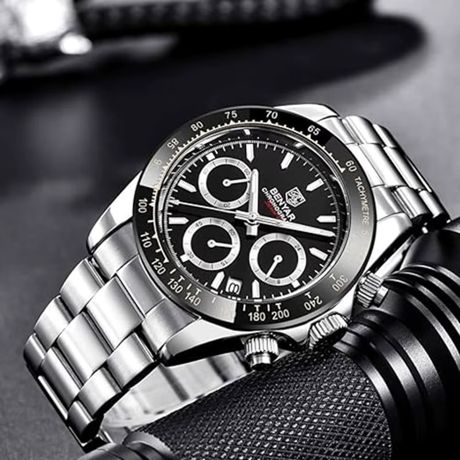 BENYAR Chronograph Armbanduhr, Quarz, Edelstahl, Schwarz, Herren - Bild 5