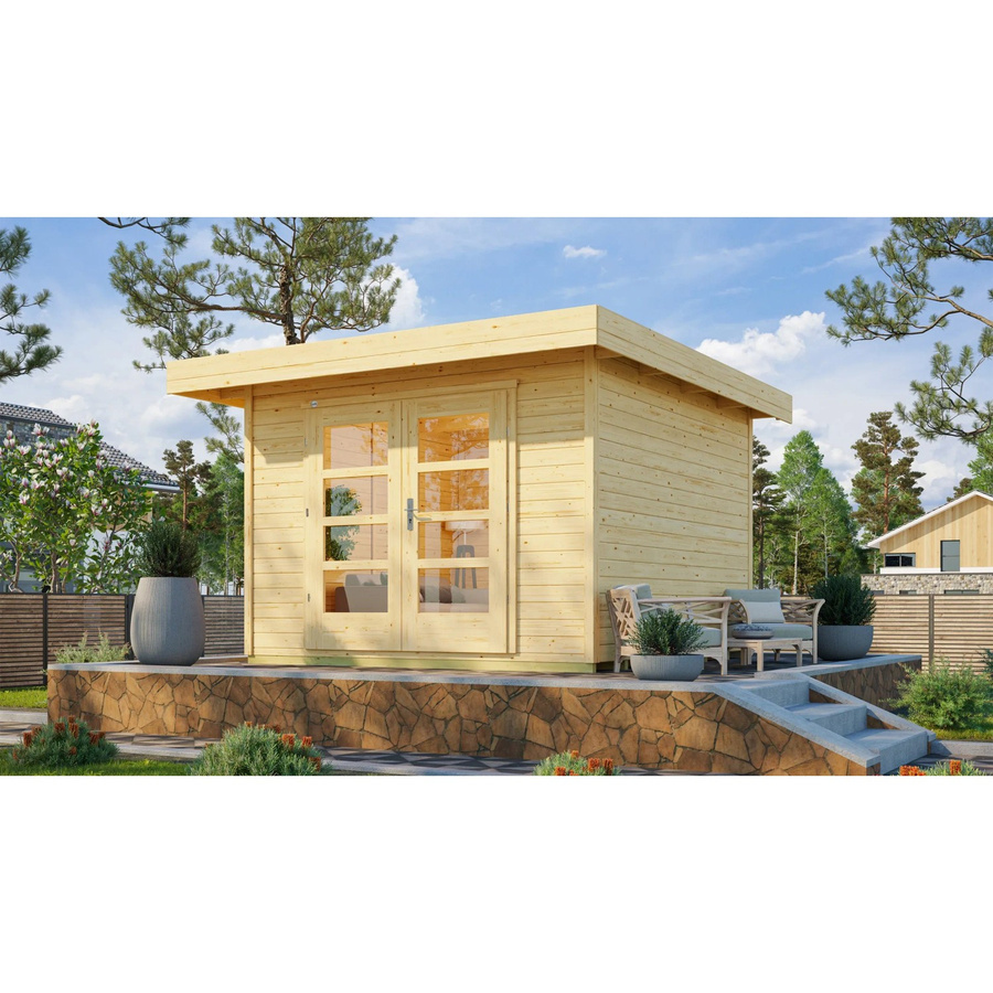 WEKA Gartenhaus 126 Plus Gr.3 aus europäischer Fichte in Beige mit Flachdach und modernem Design B/H/T: 356 x 249 x 301 cm - Bild 2