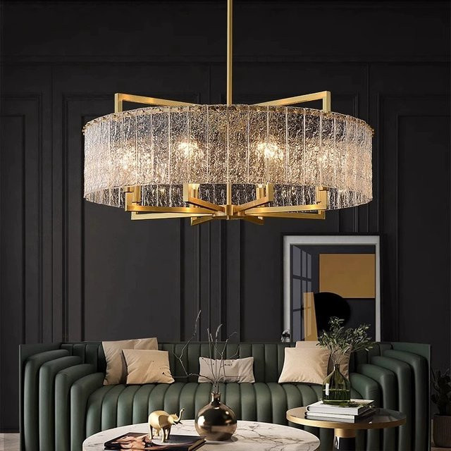 JIANKEXING LED Pendelleuchte aus Glas mit Wasser-Muster in Schwarz oder Gold/Messing für modernes Wohnzimmer und Restaurant - Bild 1