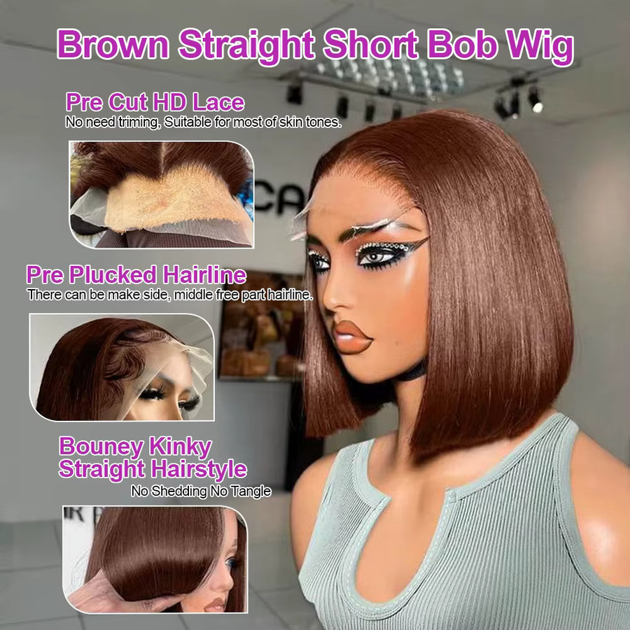HJ WEAVE BEAUTY Bob-Perücke, 100 % Echthaar, schokoladenbraun, 4 Stück - Bild 4