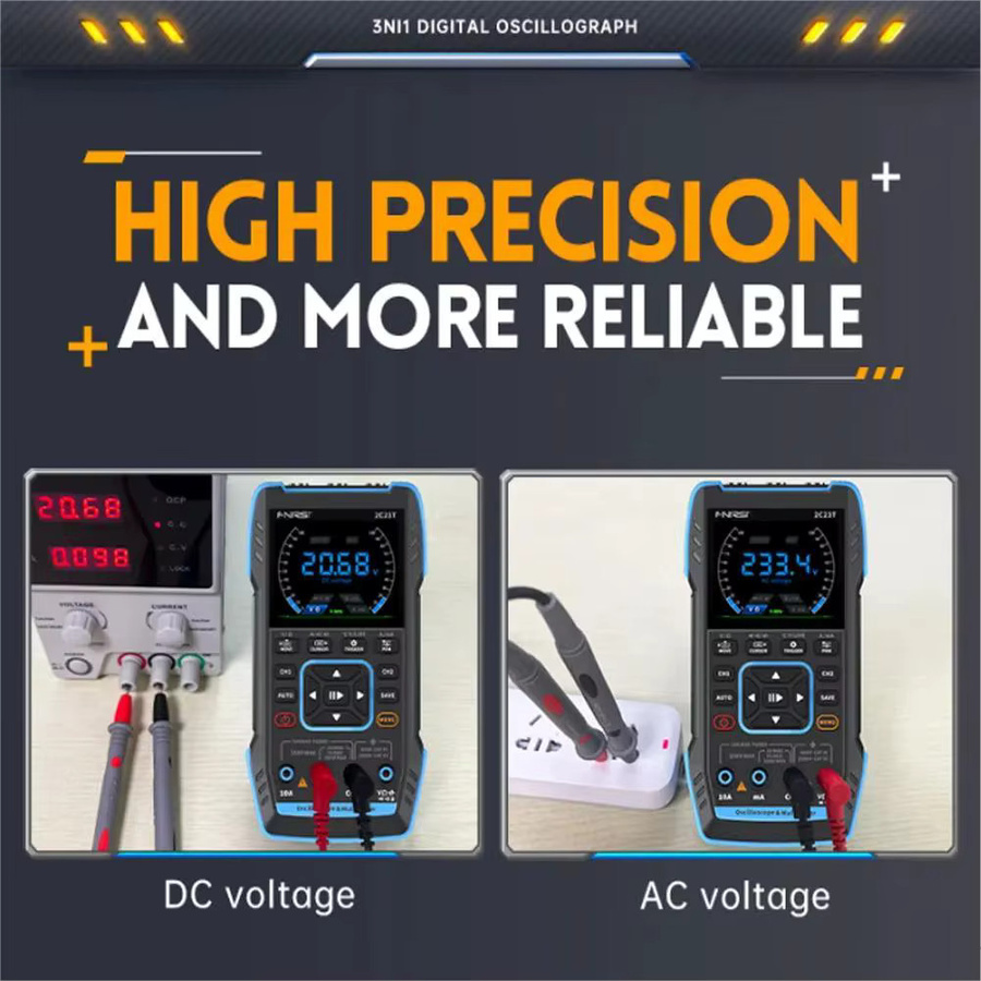 FNIRSI 2C23T Handheld Digitales Oszilloskop 3 in 1 mit Zweikanal, 10 MHz und Multimeter Funktion, Schwarz - Bild 2