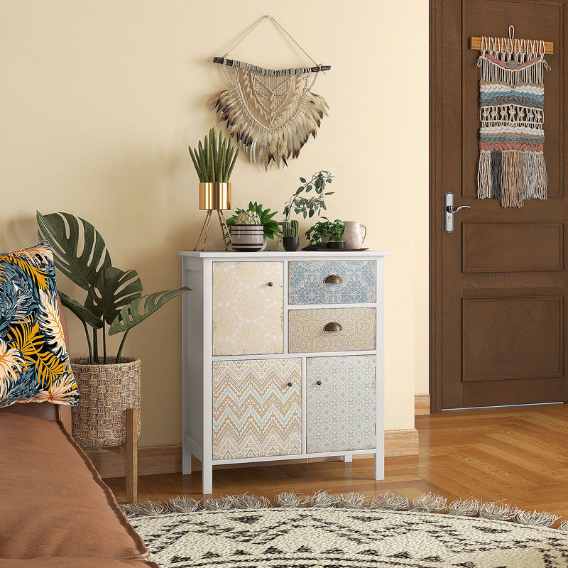 HOMCOM Aufbewahrungsschrank Kommode mit 2 Schubladen und 3 Fächern in Weiß, B/T/H: 68 x 34 x 80 cm - Bild 2
