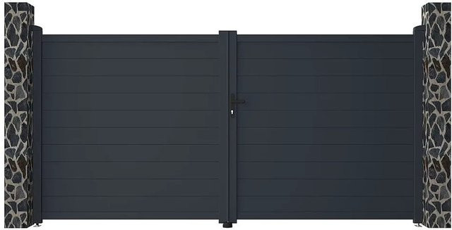 Vente-unique Nazario Aluminium Flügeltor in Anthrazitgrau, Breite: 355 cm - Bild 1