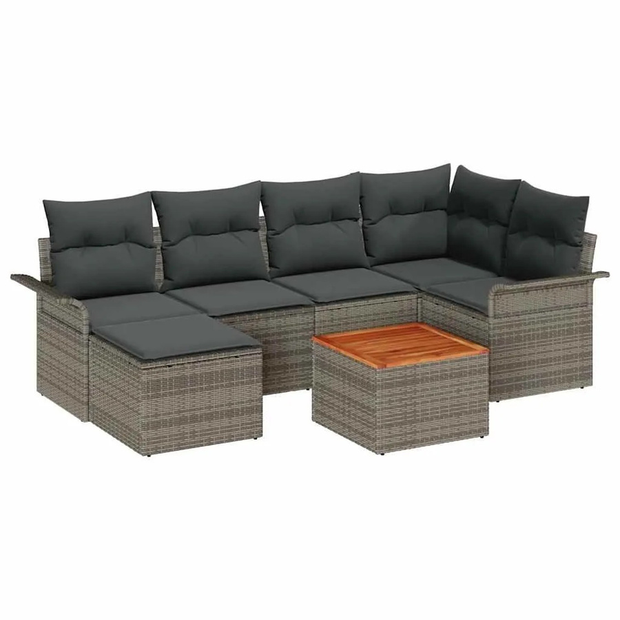 vidaXL Gartensofa-Set aus Poly-Rattan und Akazienholz in Grau mit 7-teiliger Polsterung und integriertem Stauraum - Bild 2