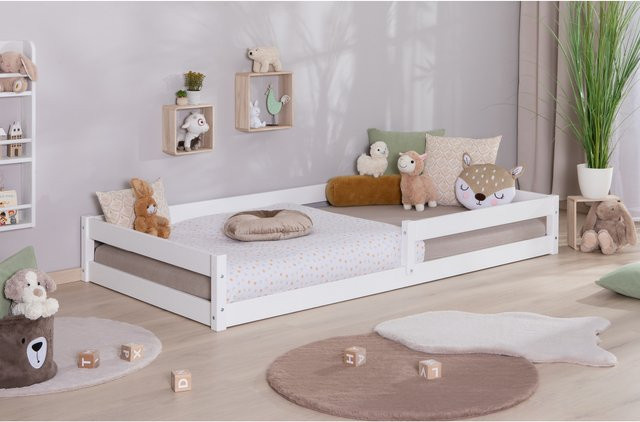 TiCAA Bodenbett Emi Kinderbett und Jugendbett aus Kiefernholz in Weiß im skandinavischen Design - Bild 1