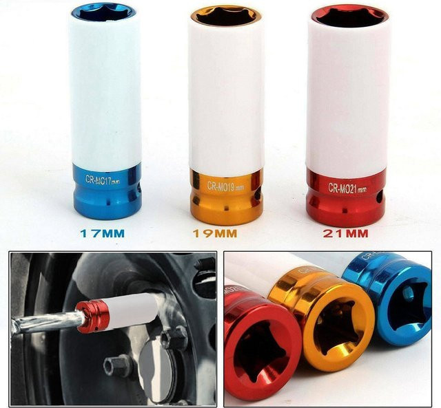 VIBRATITE Metall Steckschlüssel Adapter 1/2 Zoll für Auto Reifen und Räder in 17mm, 19mm und 21mm - Bild 1