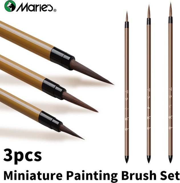 3-teiliges Marie Miniatur-Modellmalpinsel-Set aus Holz für feine Details in Acryl, Aquarell und chinesischer Malerei - Bild 1