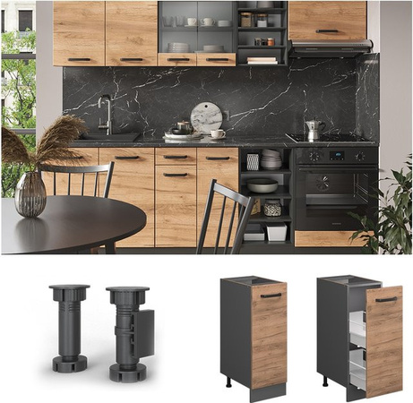 Vicco Apothekerunterschrank R-Line Küchenschrank Eiche Anthrazit Breite: 30 cm