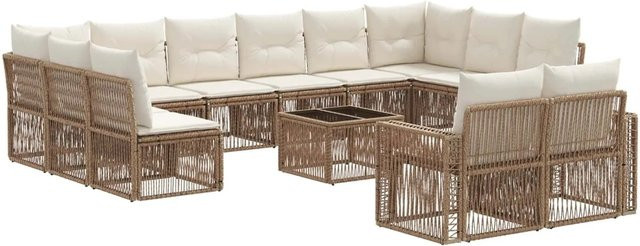 vidaXL Gartensofa-Set 13-tlg. in U-Form aus Poly-Rattan und pulverbeschichtetem Stahl in Beige mit Polsterkissen - Bild 1