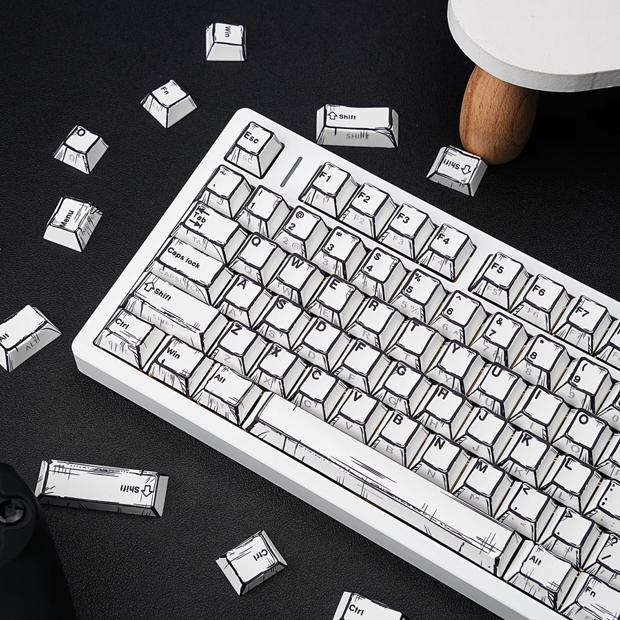 Jaycomia Comic White Keycaps im Cherry Profile mit Dye-Sub Doppeldruck für mechanische Tastaturen im ISO-Layout, 131 Tasten in Weiß - Bild 5