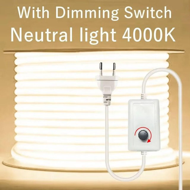 GuangZhouZhenqin COB LED-Streifen weiß, wasserdicht und dimmbar mit Schalter und EU-Stecker, 3m Länge - Bild 1