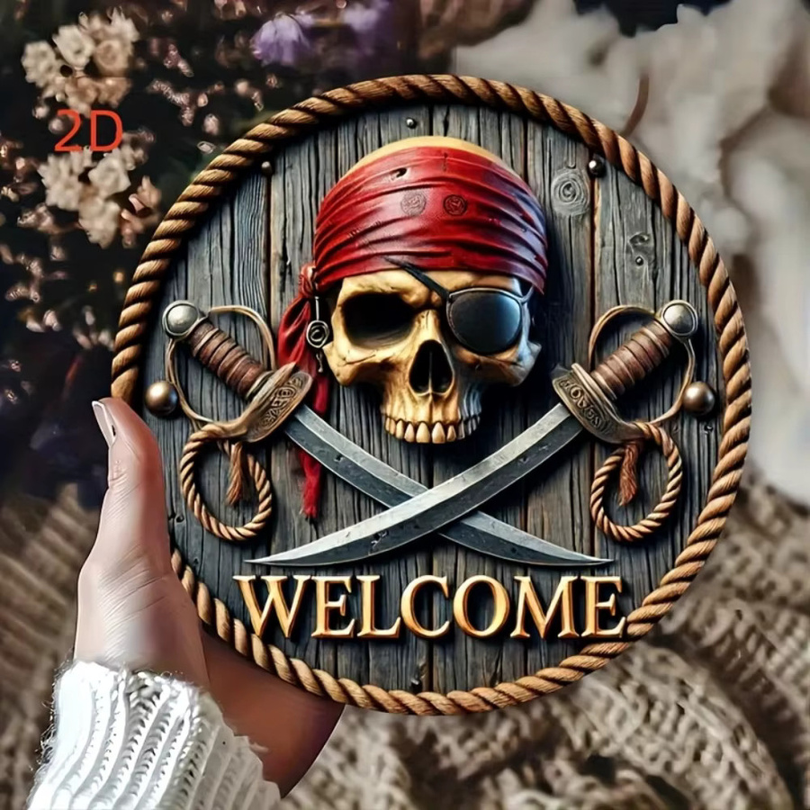 Vintage Totenkopf-Wanddekoration von CIFBUY mit gekreuzten Schwertern, nautische Piraten-Plakette aus Holz, mehrfarbig, Durchmesser: 20 cm - Bild 3