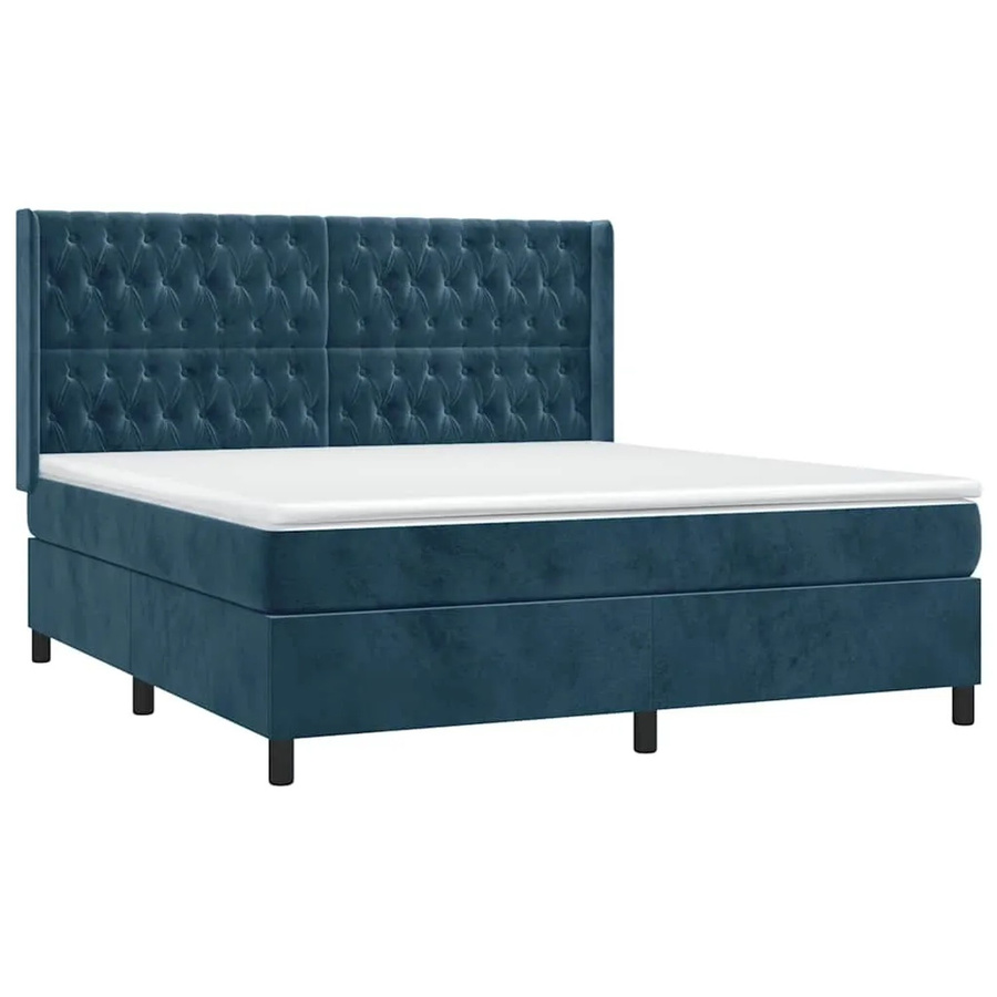 vidaXL Boxspringbett mit Matratze in Dunkelblau, Hybridbett aus Samt mit LED-Unterbettbeleuchtung und USB-Anschluss, B/T/H: 160 x 200 x 118 cm - Bild 2