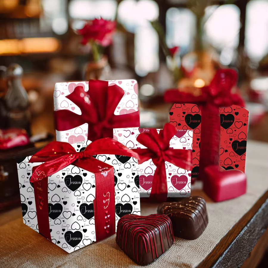 Personalisiertes Geschenkpapier von WEIGAO mit Namen in den Farben Schwarz, Rosa und Rot für Valentinstag, Silvester oder Hochzeiten - Bild 3