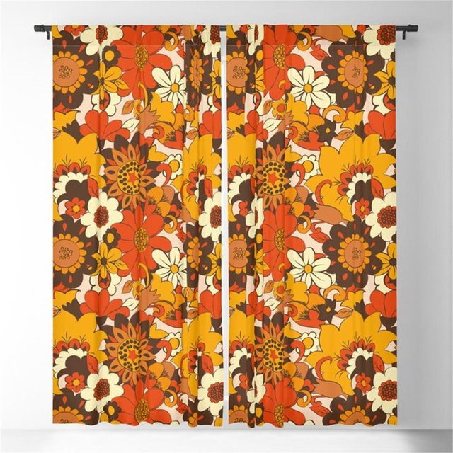 2er-Set Vintage Schirmvorhänge mit 3D-Blumenmuster in Multicolour, halbtransparent, Polyester, Breite: 50 cm, Höhe: 130 cm - Bild 1