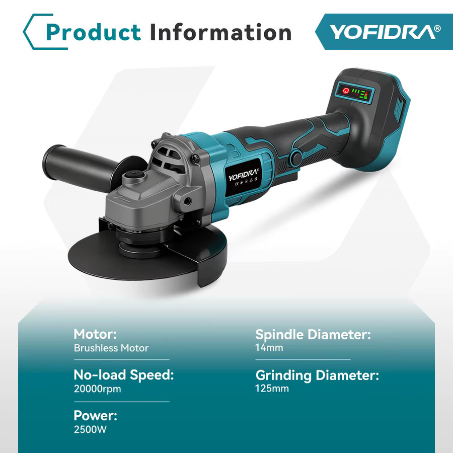YOFIDRA Akku-Winkelschleifer Bürstenlos mit 20000 RPM und 125 mm Durchmesser, kompatibel mit Makita 18V LXT Akkus - Bild 2